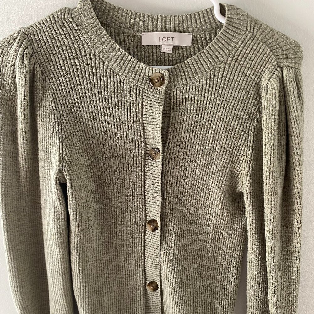 LOFT Olive Green ribbed cardigan size XS